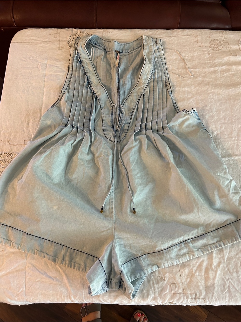 Free People Light Blue Pleated Romper Shorts side zipper sz M